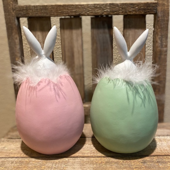 Easter Bunny Decor Set of 2, Bunnies Hatching In Easter Eggs Resin Decor - Picture 4 of 13